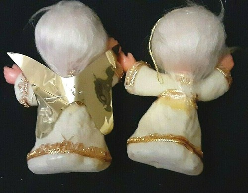 2 VINTAGE WHITE ANGELS VIOLINS, ORNAMENT CHRISTMAS DECORATION HAIR PLASTIC A-3 - Imagen 2 de 3