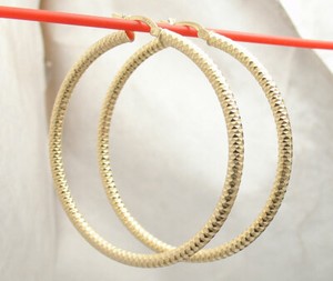 Authentic 2" Technibond Full Diamond Cut Hoop Earrings 14K Yellow Gold Plated Silver