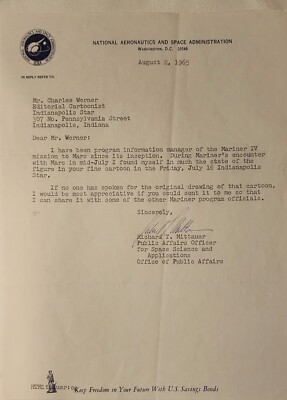 Original Letter Richard T. MITTAUER 1965 N.A.S.A Charles G.  Werner Cartoonist