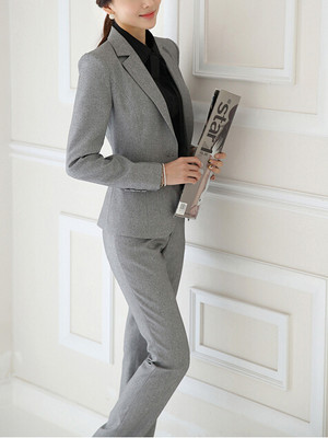 Elegante Tailleur completo donna grigio giacca manica lunga pantaloni 7140  | eBay