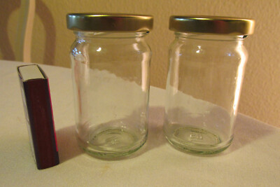 2x Einmachglas klein 8 x 4,5 Marmeladenglas Deckel goldfarben