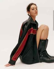 Womens Multicolor Lambskin Leather Jacket bomber sunset stripe Motorcycle Jacket