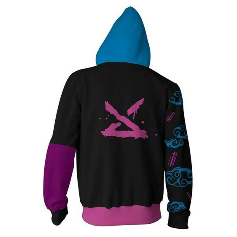 VETEMENTS Arcane Jinx 3D Felpa con Cappuccio Cappotto Top Cosplay Vestiti Cardigan Anime Costume Zip Regali