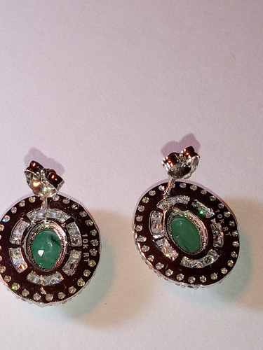 1.08 Ct Genuine Emerald, 3/4 Ct VS2 Diamond 10kt Solid White Gold Earrings New - Picture 8 of 10