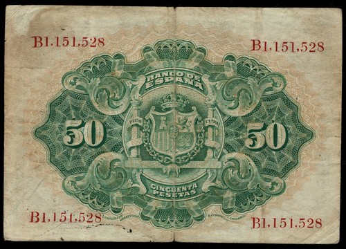 MUY RARO Billete 50 pesetas 1906 doble firma del cajero error impresión - Imagen 4 de 4