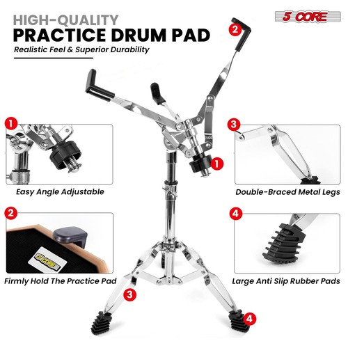 5Core Drum Practice Pad Set 12" 2-seitig leises Drum Pad mit Snare Ständer Tragetasche - Bild 4 von 37