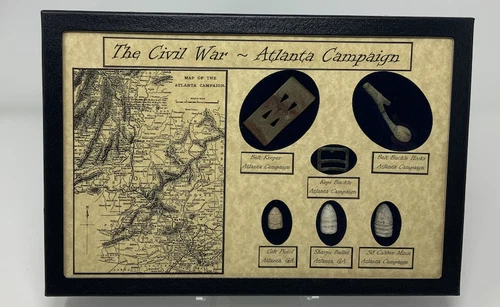 Atlanta Campaign Bullet and Buckle Set with Glass Topped Display Case and COA