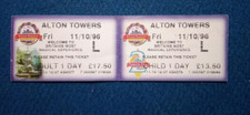 Alton Towers 2 Ticket Stubs - 1 Adult + 1 Child   1996