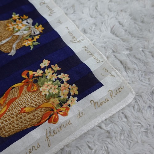 M798 NINA RICCI Blue Cotton Scarf Scarves Pocket Square 20.5" X 21.5" - Picture 6 of 7