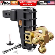 2.5" Receiver 6" Drop Hitch Adjustable Trailer Hitch Tri-Ball 18500LBS with Hook