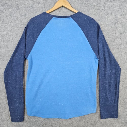 Old Navy Herren Langarm Henley Gr. M Meliert Blau Baumwolle/Poly Mischung LOCH - Bild 9 von 9