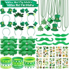 144Pcs St. Patrick's Day Accessories Party Favor Set, Tattoo Stickers, Neckla...