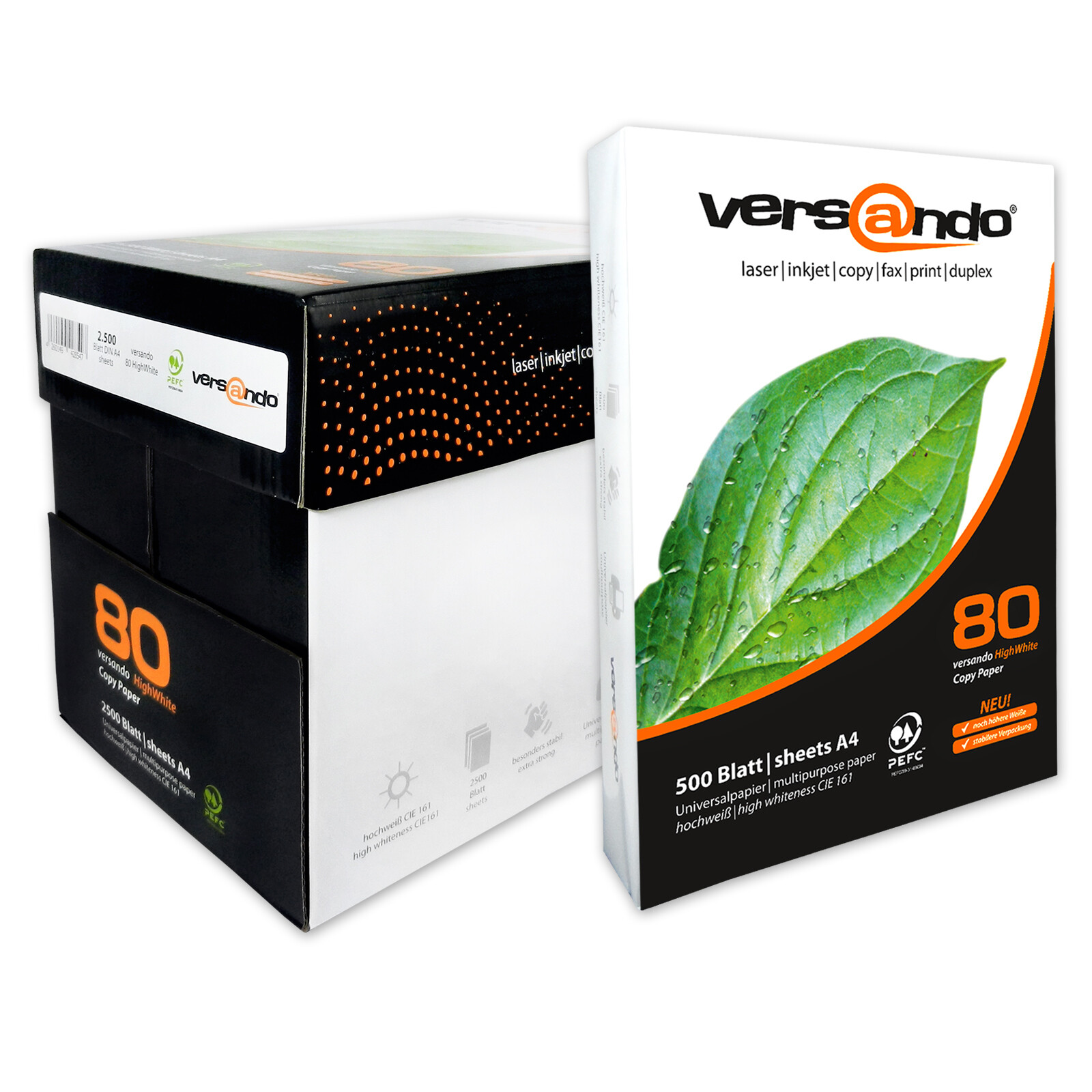 versando HighWhite A4 Kopierpapier Laser Inkjetdrucker universal 2500 Blatt
