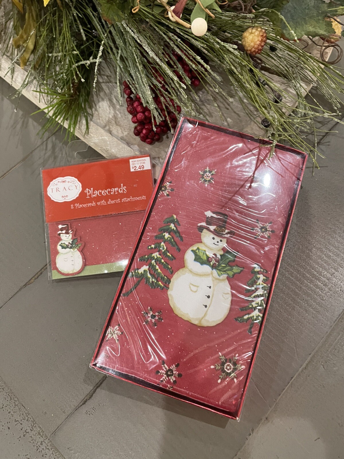 8 Tracy Porter Jolly Ol' Snowy Christmas Dinner Placecards & 12 Napkins Snowman