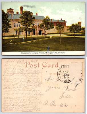 Michigan City Indiana PRISON ENTRANCE Postcard P380