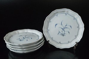 P3456: Japan Kiyomizu-ware Flower Muffle painting SERVING PLATE/dish 5pcs, auto