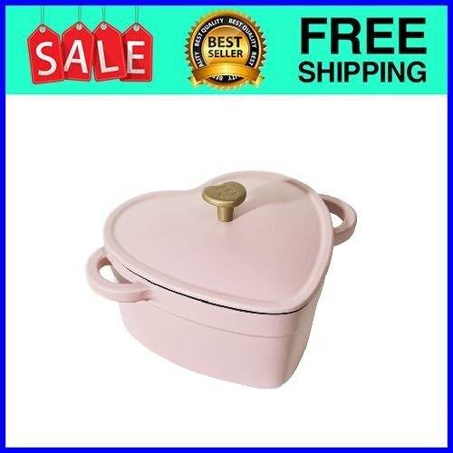 Drew Barrymore 2 QT Champagne Pink Heart Shaped Cast Iron Cookware Set of 2 - Picture 1 of 6