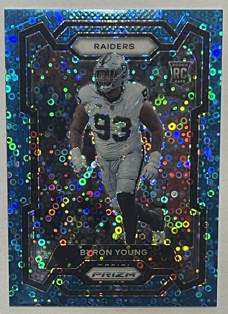 2023 Panini Prizm Byron Young RC #355 No Huddle BLUE DISCO S# 87/95 Raiders BAMA