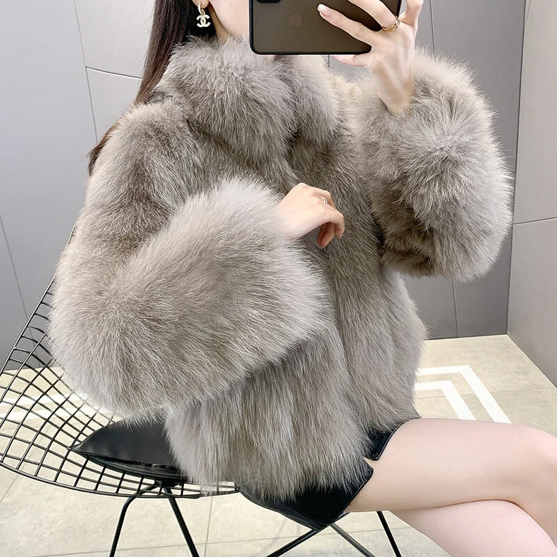 OFF WHITE Cappotto donna pelliccia di volpe imitazione invernale nuovo collo alto cappotto pelliccia corto spesso