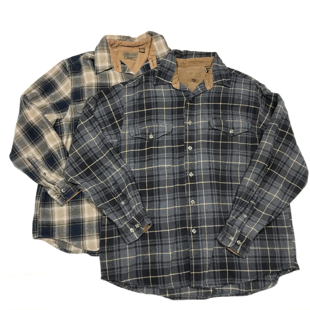 Lot of 2 Faded Glory Brawny Plaid Flannel Button Shirts Mens Large 42/44