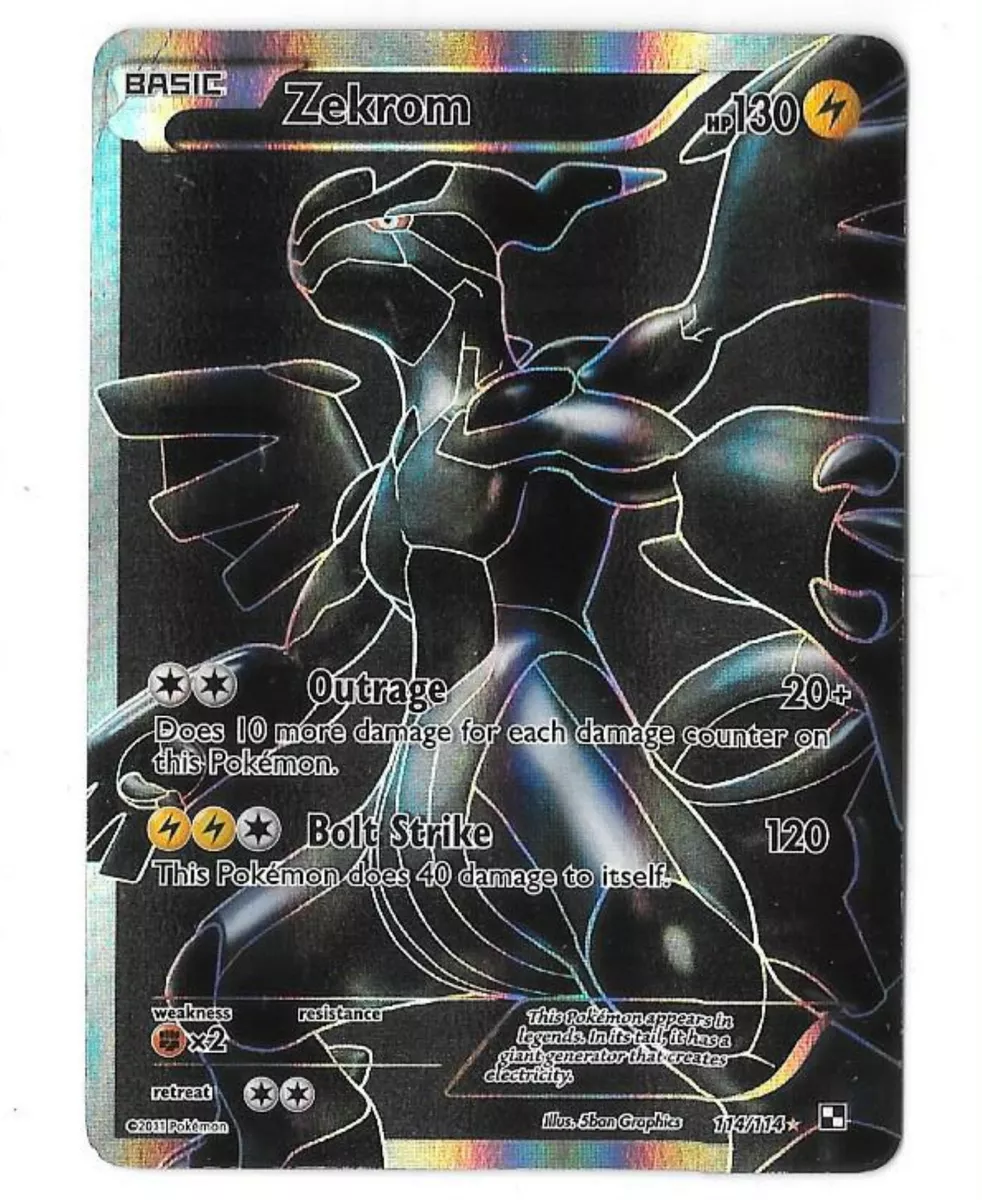 POKEMON CARD ZEKROM 114/114 Holo, Rare in Protective Cover.