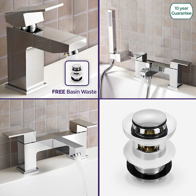 Bathroom Chrome Modern Square Basin Mixer Bath Filler Shower Taps | Aldo 