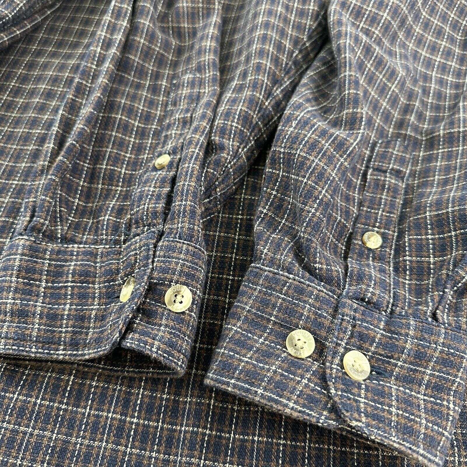 VTG County Seat Flannel Shirt Men XL Blue Brown Plaid Cotton 80s 90s Loose Baggy
