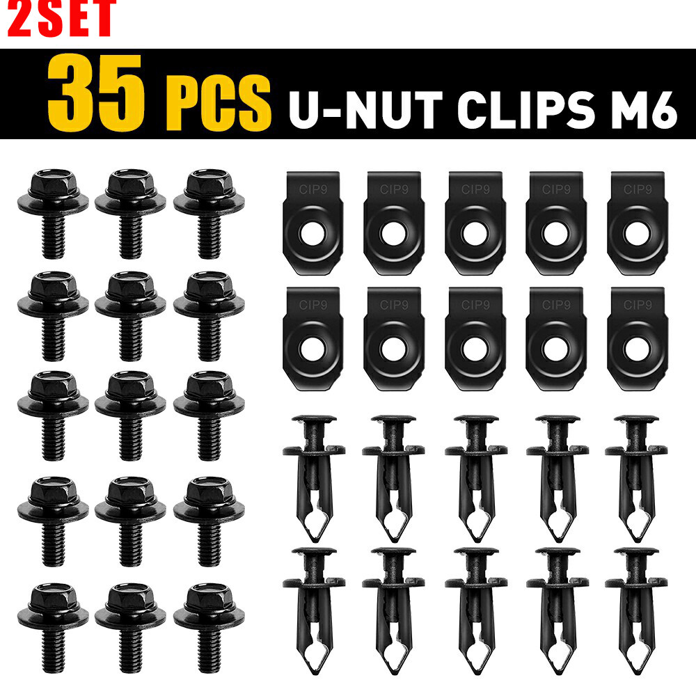 2Set Universal M6 Body Bolts & U-Nut Clips - 35PCS Engine Cover Undertray Fasteners