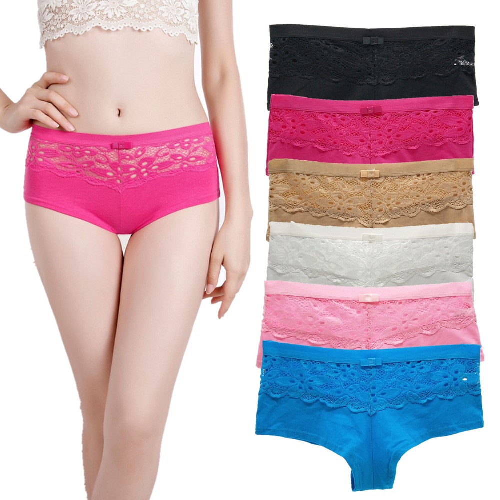6-Pack Women's Cotton Lace Boyshorts Underwear - XS to M  