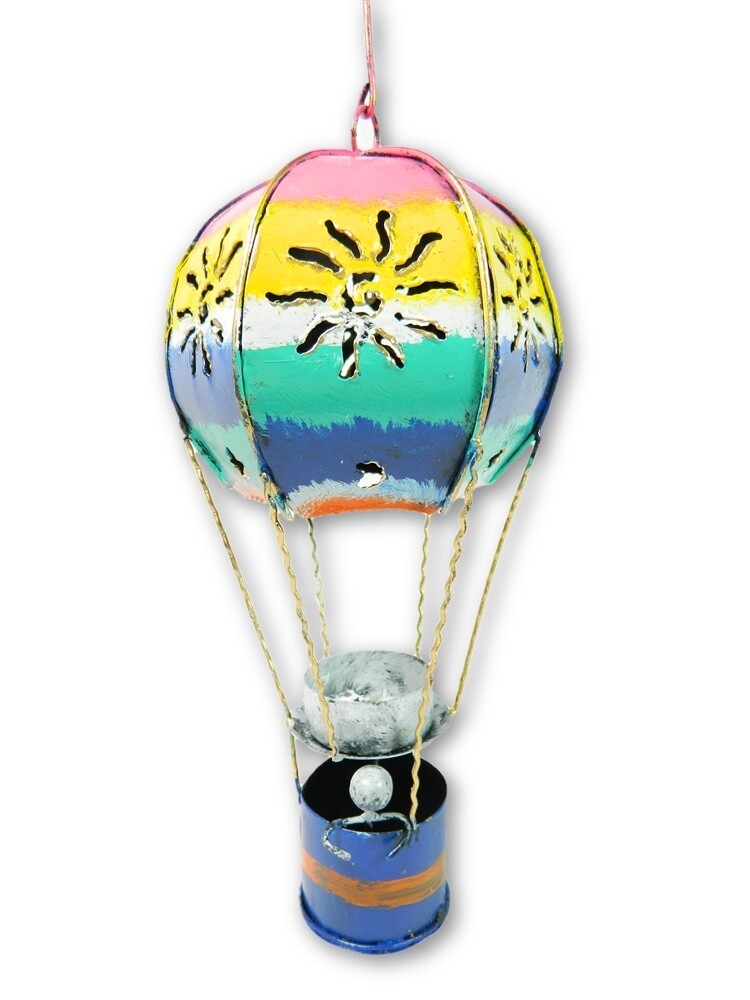 Metal Hot Air Balloon Garden Ornament Tea light Candle Holder - Blue 25cm