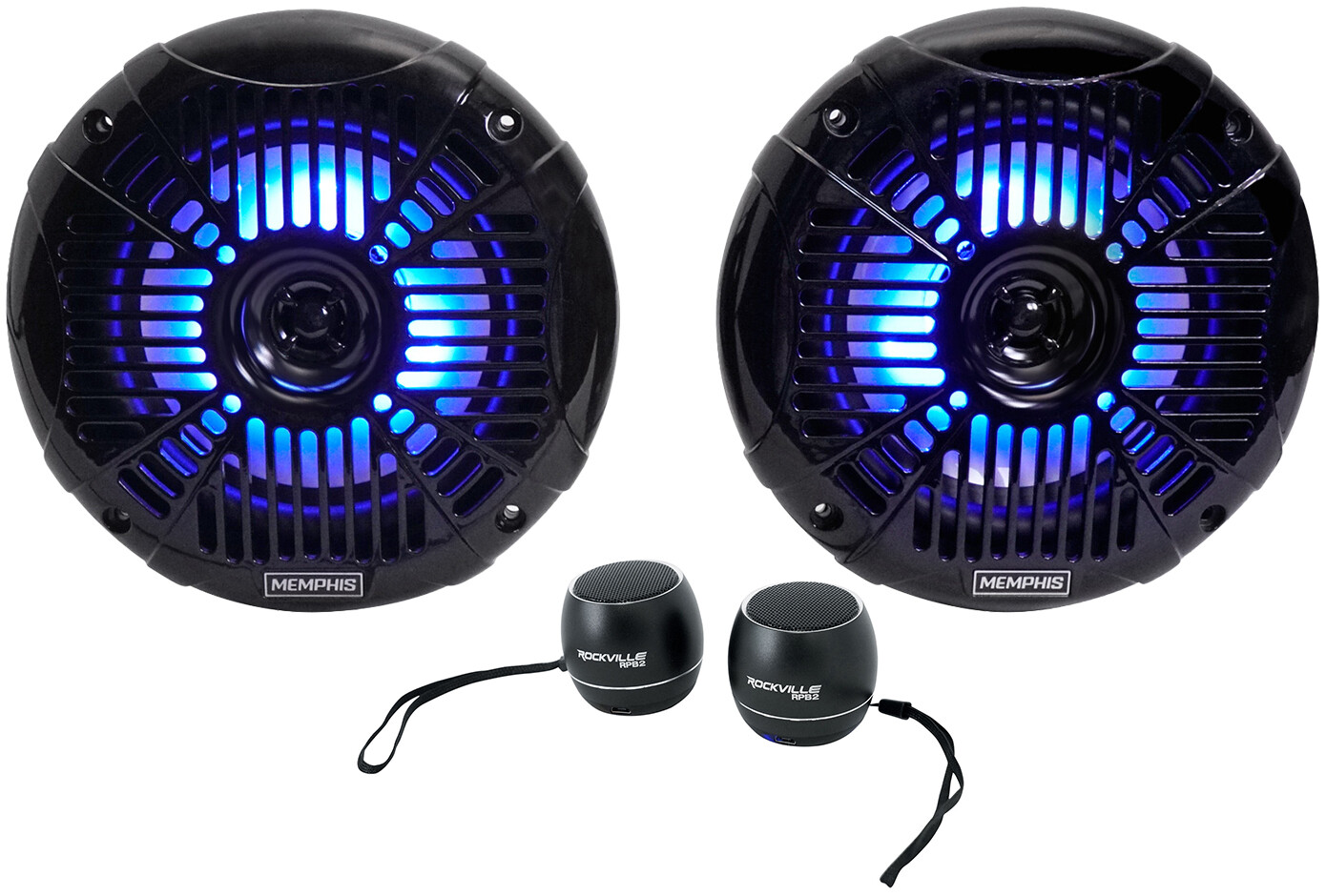Пара морских динамиков Memphis Audio MXA602SLB мощностью 80 Вт с 65 светодиодами Bluetooth-колонки