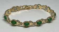 Vintage Gold and Green Elephant Bracelet - 8 inches