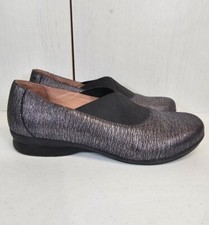 Dansko Ann Metallic Pewter/Black Leather Slip On Shoes Womens Sz EU 38 US 7.5-8