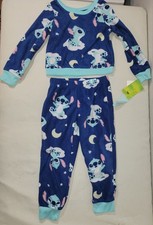Disney Stitch XS 4/5 Blue Fleece 2 Piece Pajama Set. Brand New