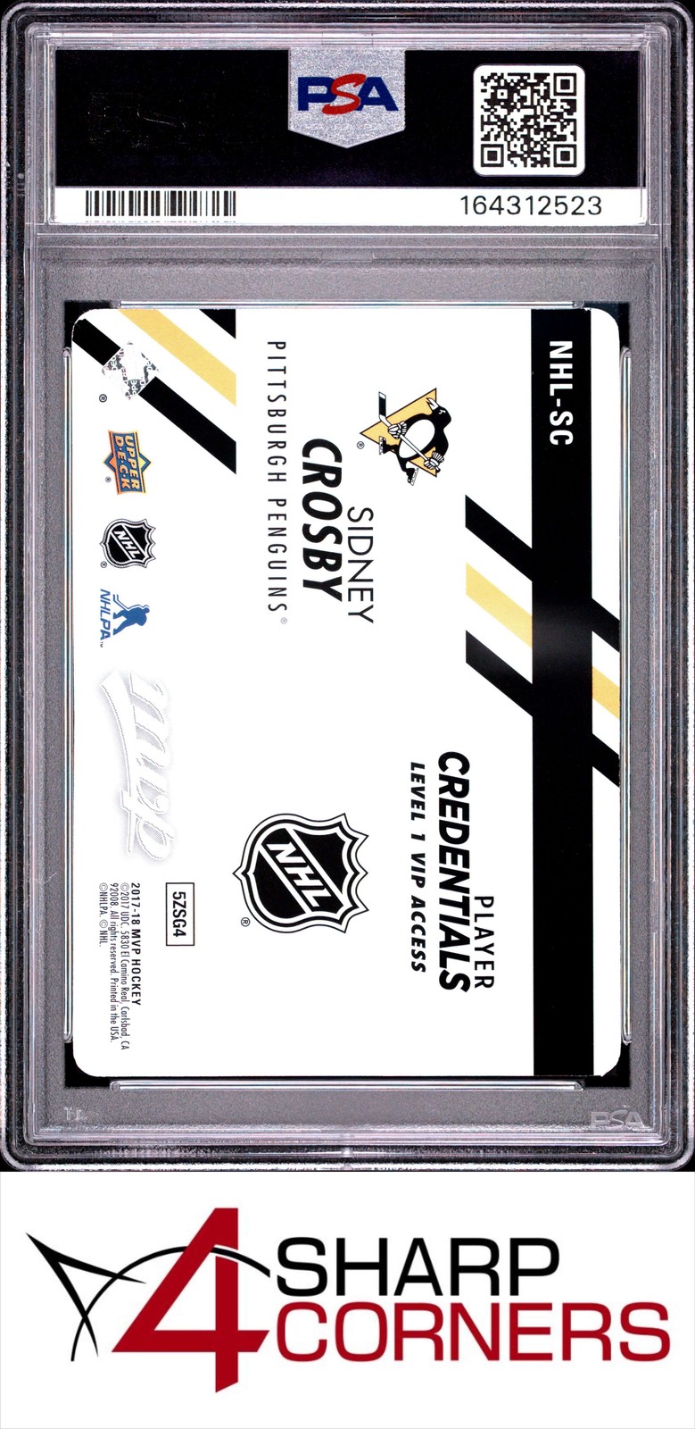 2017 UPPER DECK MVP NHL PLAYER CREDENTIALS LEVEL 1 VIP SIDNEY CROSBY POP 1 PSA 8 view 2