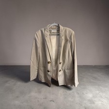 Calvin Klein Linen Blend Tailored Open Front Blazer Beige Women  s Size 16