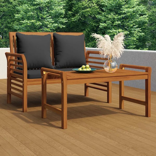 Sofabank Akazie Massivholz Mit Dunkelgrauen Kissen-image