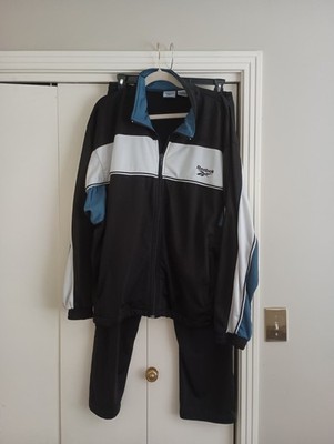 Vtg 90s Reebok Men's Sz XL Black/Blue/White Knit Warm Up Gym Suit Grandpaw Core