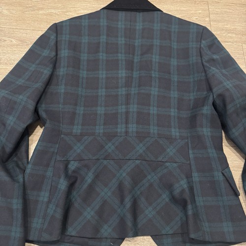 Talbots Blazer Jacket Women’s 6 Wool Blend Tartan Green Navy Plaid Velvet Trim - Picture 6 of 6