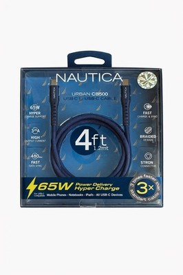 Nautica Urban CB500 USB-C to USB-C Cable 4ft Navy Braided 65W Fast Charge