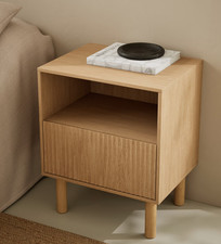 M&S Fluted Bedside Table Oak with Drawer H55 cm