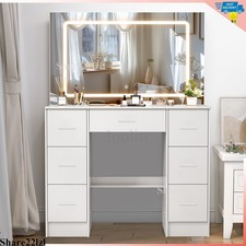 Vanity Makeup Desk Set with Large LED Lighted Mirror Storage Drawers for Bedroom