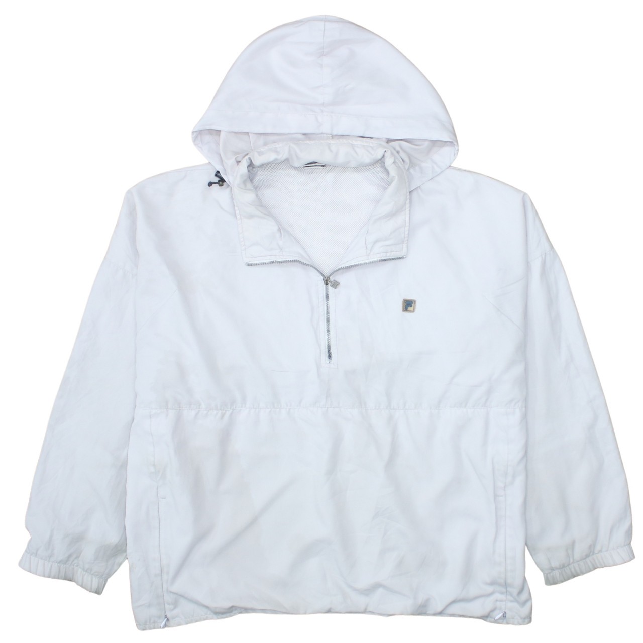 Fila Mens Windbreaker White Hooded Half Zip Mesh Lined Front Pocket Jacket XL