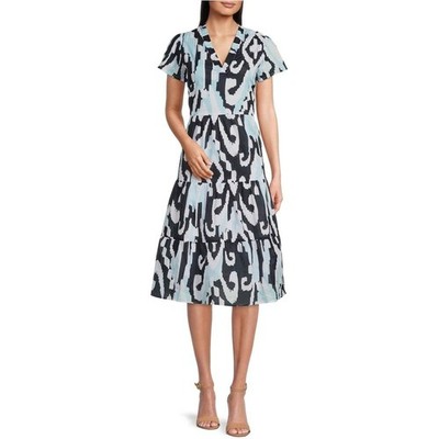 Jude Connally Eliza Dress Grand Ikat Sky Tiered Midi Dress Women s Size medium