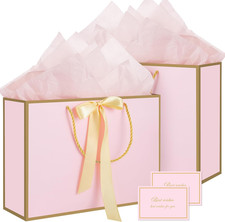 Pink Gift Bags with Handles, 14" Medium Gift Bags with Tissue Paper  2 Pcs Pink