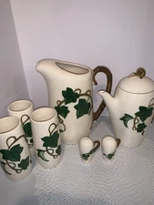 Metlox Pottery California Ivy 6.25" Poppy Trail Pitcher Tea Pot Glasses Shakers