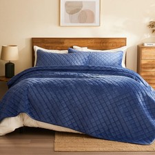 Velvet Quilt King Size: 3-Piece Reversible Luxury Velvet Bedding Comforter Se...