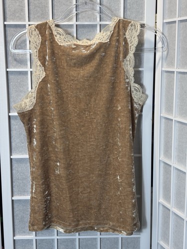 Vintage Y2k Banana Republic Beige Velvet Lace Tank Top Size Medium Fairy Grunge - Picture 2 of 9