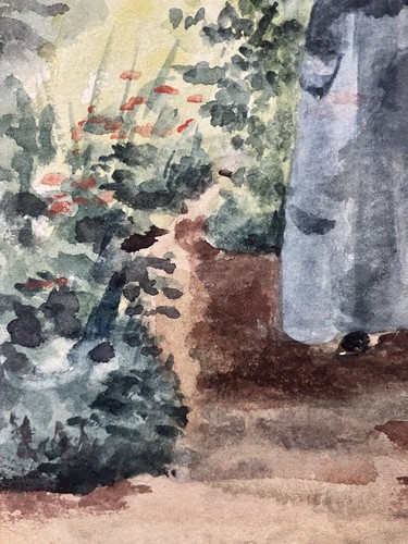 Aquarelle Ecole Française Fin XIX-Début XXe Jeune femme au puits Projet au dos - Photo 5/13