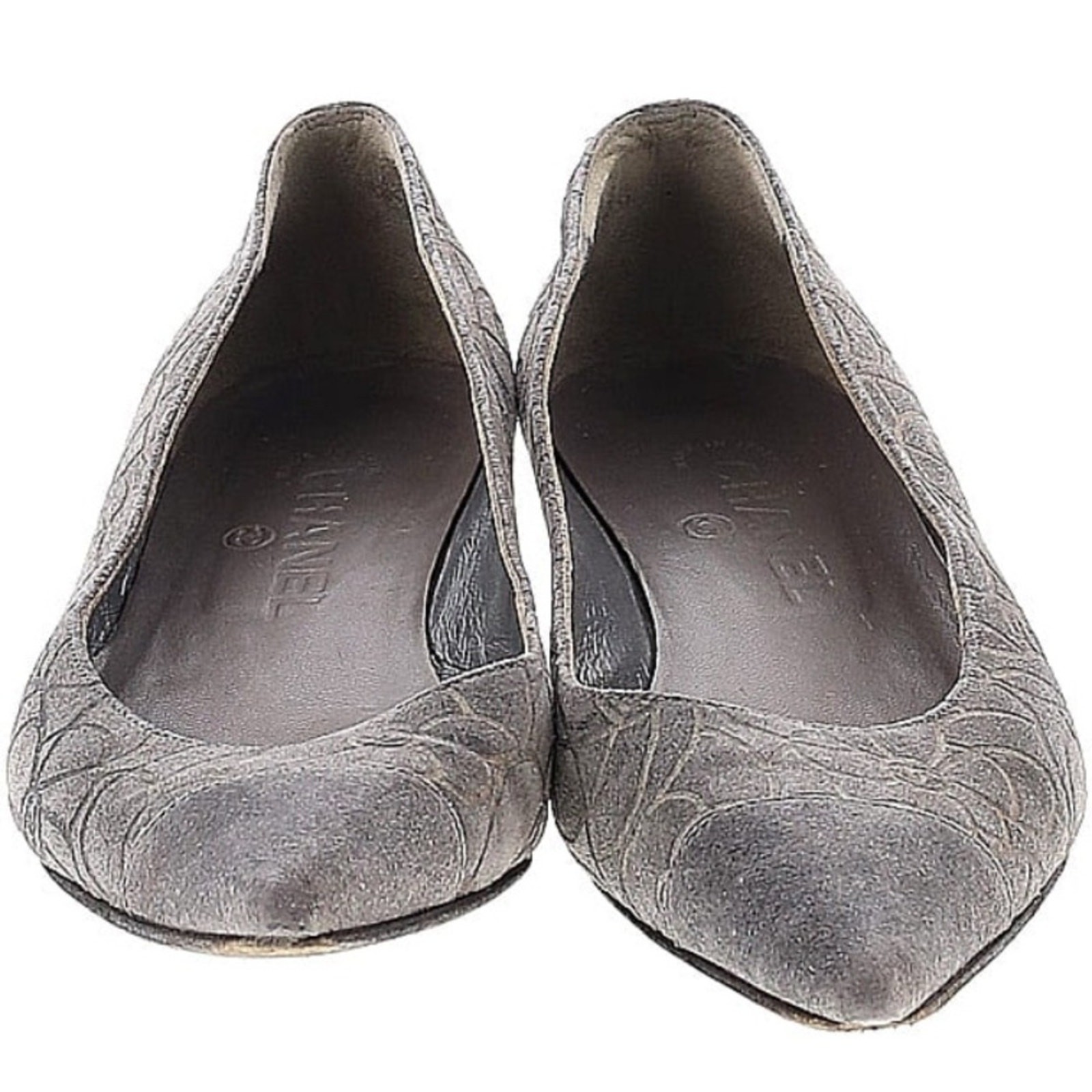 CHANEL Gray Floral Textured Leather Suede Kitten Low Heel EU 39 thumbnail 3